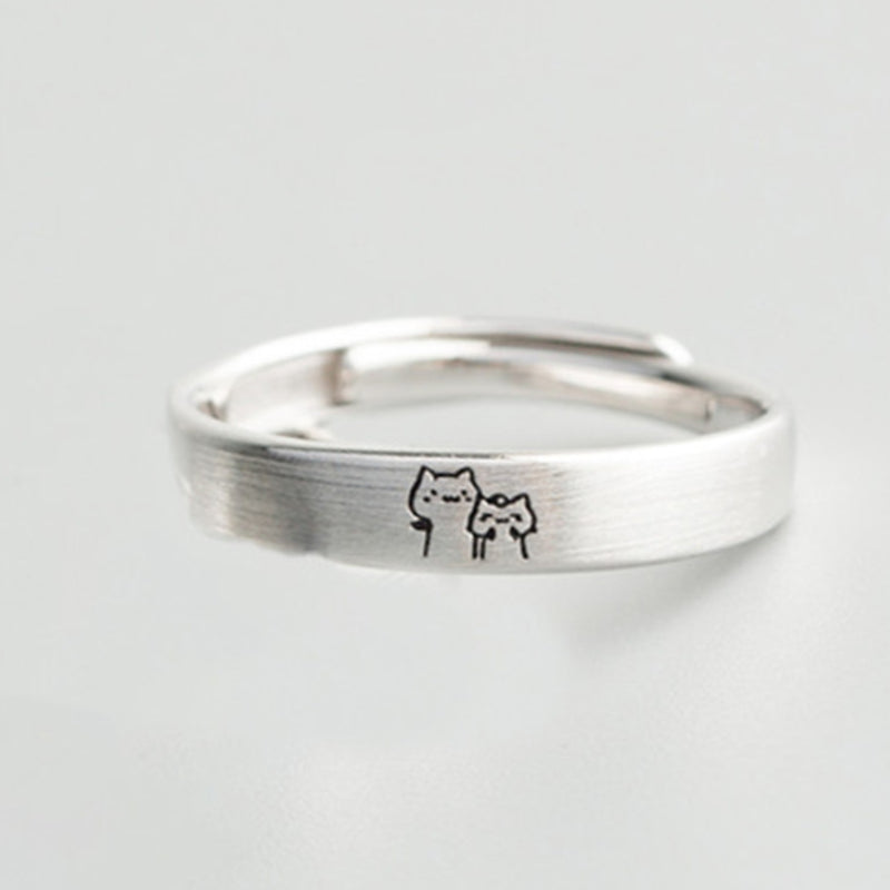 Cute Cat Matching Ring Adjustable Ring Animal Couple Jewelry Gift-Blongser