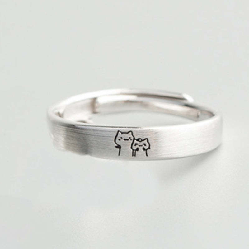 Cute Cat Matching Ring Adjustable Ring Animal Couple Jewelry Gift-Blongser