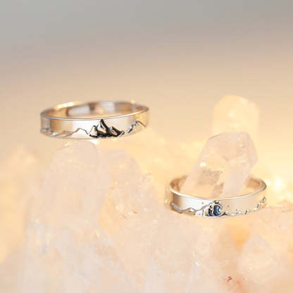 Mountain Ocean Couple Rings Matching Adjustable Ring Jewelry Gift for Lovers-Blongser