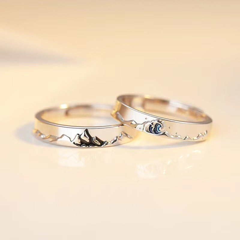 Mountain Ocean Couple Rings Matching Adjustable Ring Jewelry Gift for Lovers-Blongser