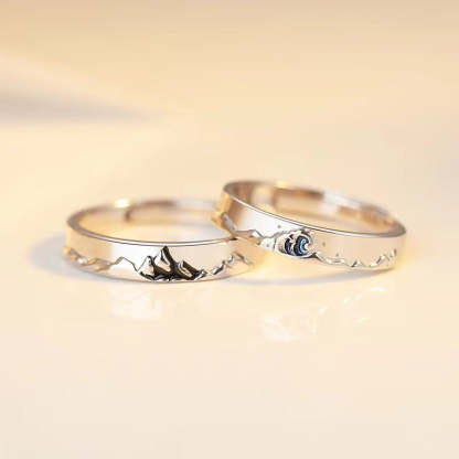 Mountain Ocean Couple Rings Matching Adjustable Ring Jewelry Gift for Lovers-Blongser