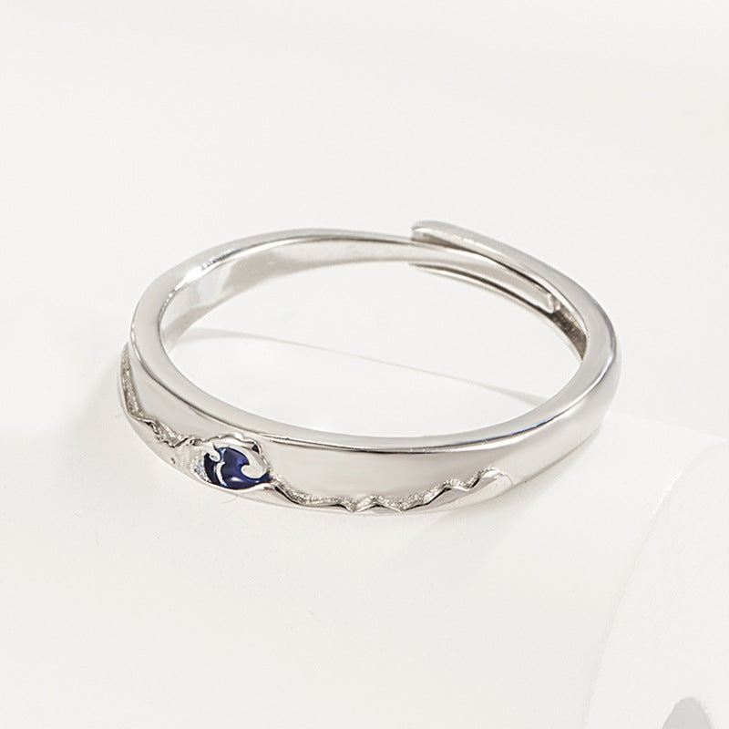 Mountain Ocean Couple Rings Matching Adjustable Ring Jewelry Gift for Lovers-Blongser