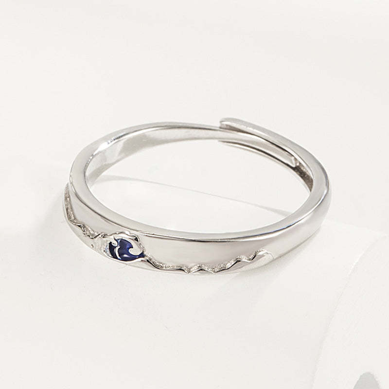 Mountain Ocean Couple Rings Matching Adjustable Ring Jewelry Gift for Lovers-Blongser