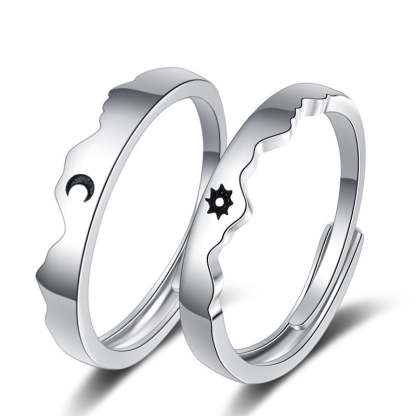 Sun and Moon Couple Rings Matching Promise Ring Adjustable Ring Gift for Lovers-Blongser