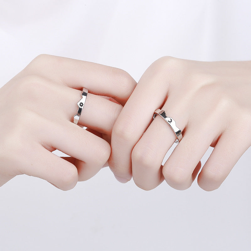 Sun and Moon Couple Rings Matching Promise Ring Adjustable Ring Gift for Lovers-Blongser