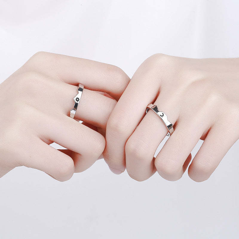 Sun and Moon Couple Rings Matching Promise Ring Adjustable Ring Gift for Lovers-Blongser
