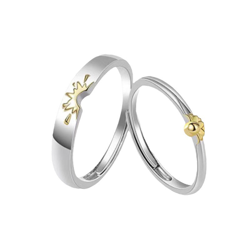 Sunflower Matching Promise Rings Couple Adjustable Ring Jewelry Gift for Lovers-Blongser