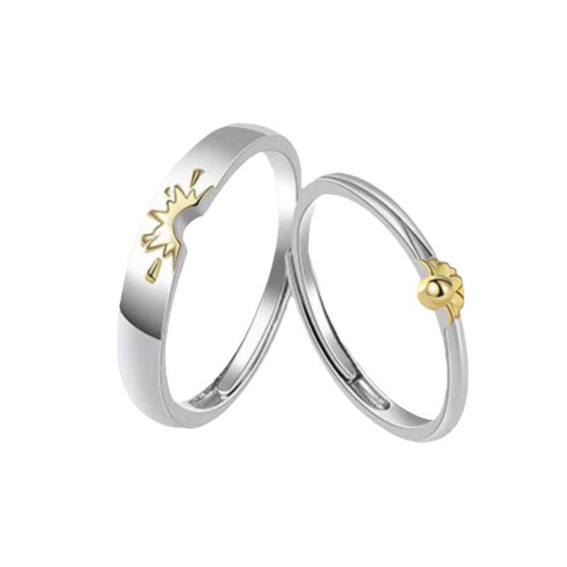 Sunflower Matching Promise Rings Couple Adjustable Ring Jewelry Gift for Lovers-Blongser
