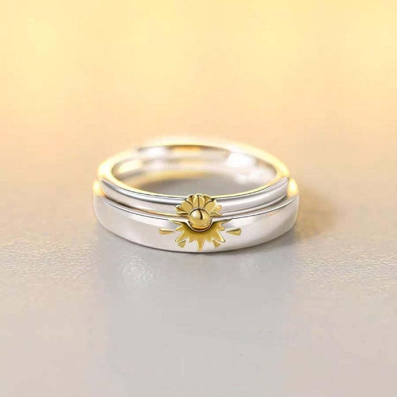 Sunflower Matching Promise Rings Couple Adjustable Ring Jewelry Gift for Lovers-Blongser