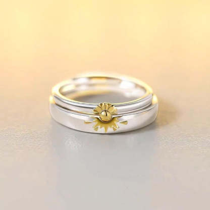 Sunflower Matching Promise Rings Couple Adjustable Ring Jewelry Gift for Lovers-Blongser