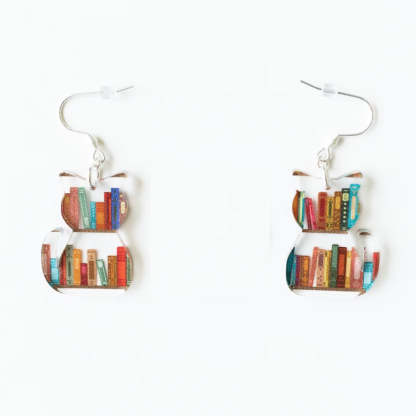 Cat Dog Book Earrings Funny Acrylic Bookshelf Earring Jewelry for Book Lover Gifts-Blongser
