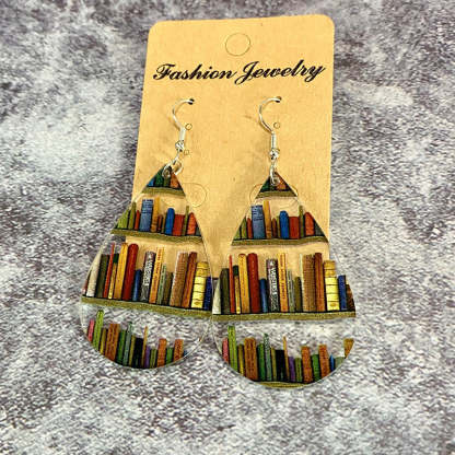 Cat Dog Book Earrings Funny Acrylic Bookshelf Earring Jewelry for Book Lover Gifts-Blongser