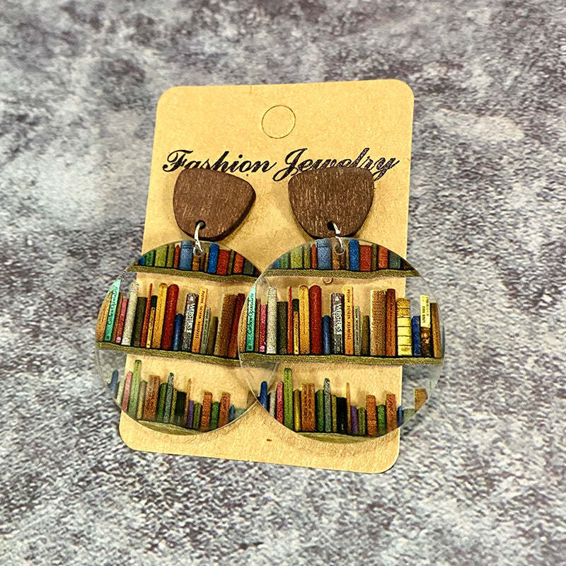 Cat Dog Book Earrings Funny Acrylic Bookshelf Earring Jewelry for Book Lover Gifts-Blongser