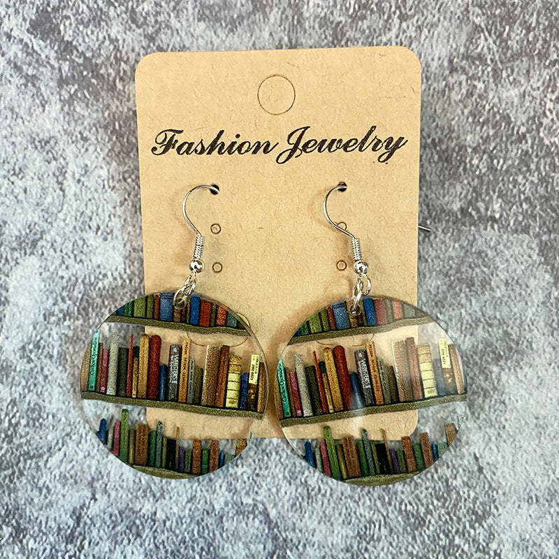 Cat Dog Book Earrings Funny Acrylic Bookshelf Earring Jewelry for Book Lover Gifts-Blongser