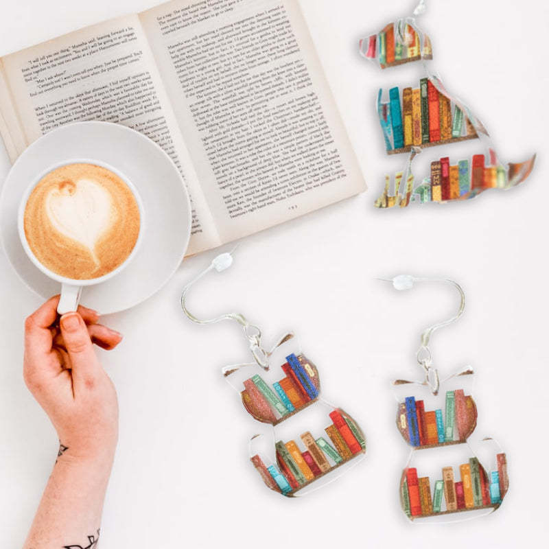 Cat Dog Book Earrings Funny Acrylic Bookshelf Earring Jewelry for Book Lover Gifts-Blongser