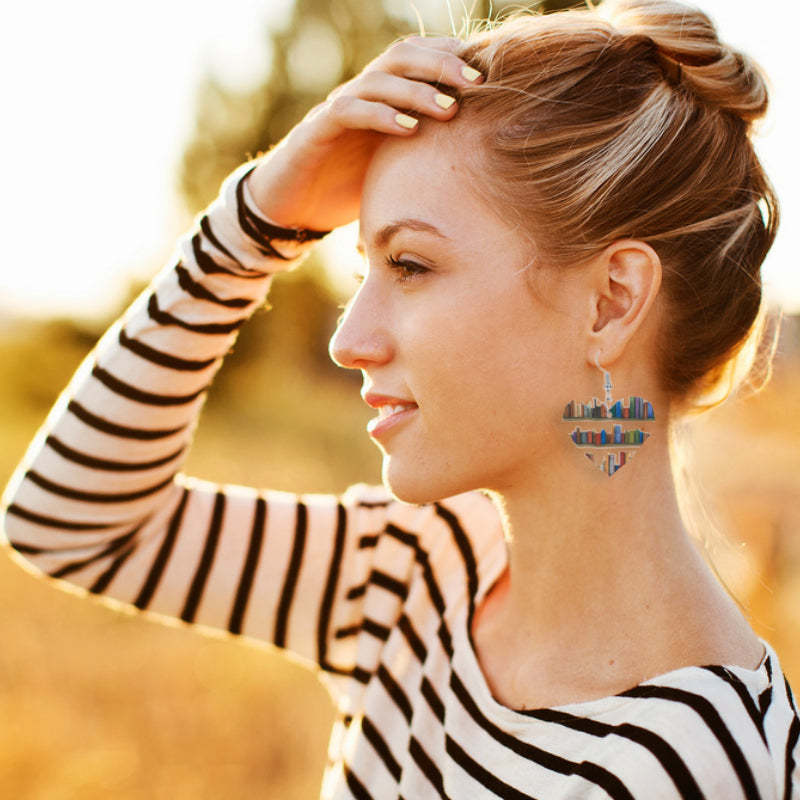 Cat Dog Book Earrings Funny Acrylic Bookshelf Earring Jewelry for Book Lover Gifts-Blongser