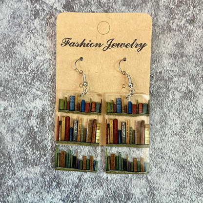 Cat Dog Book Earrings Funny Acrylic Bookshelf Earring Jewelry for Book Lover Gifts-Blongser