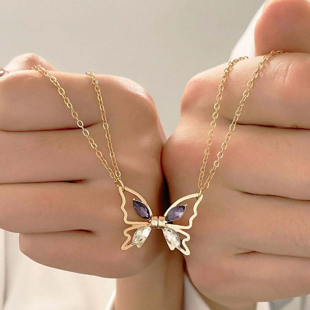 Personalized Couple Necklace Magnetic Matching Butterfly Necklaces for Couples Valentine's Gift for Lover-Blongser