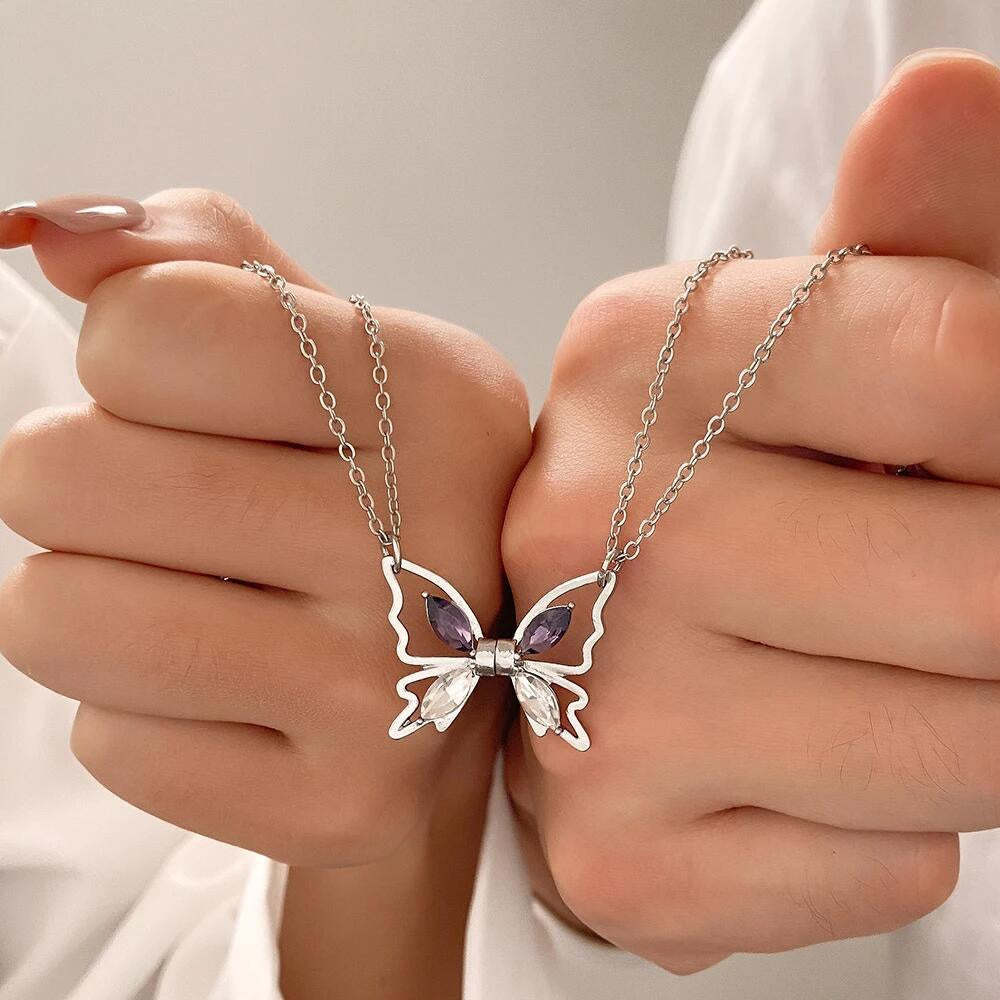 Personalized Couple Necklace Magnetic Matching Butterfly Necklaces for Couples Valentine's Gift for Lover-Blongser