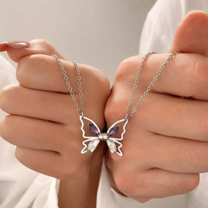 Personalized Couple Necklace Magnetic Matching Butterfly Necklaces for Couples Valentine's Gift for Lover-Blongser