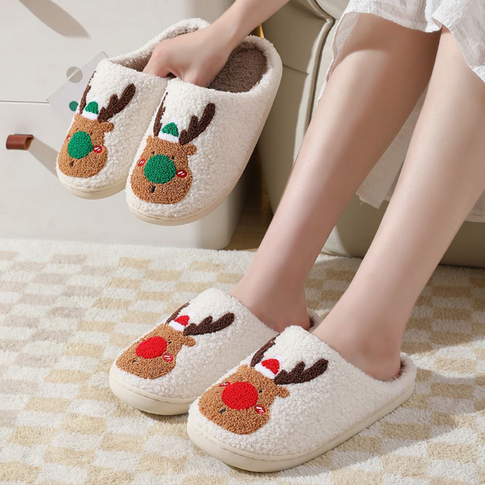 Christmas Slippers Cute Reindeer Comfortable Slippers-Blongser