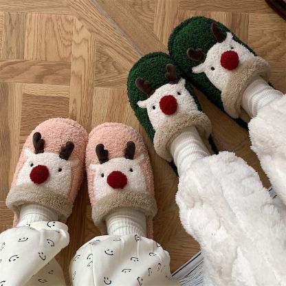 Christmas Slippers Christmas Elk Comfortable Cotton Slippers-Blongser