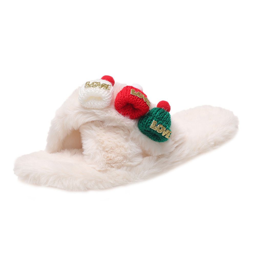 Christmas Slippers Christmas Hat Decor Criss Cross Fluffy Bedroom Slippers-Blongser
