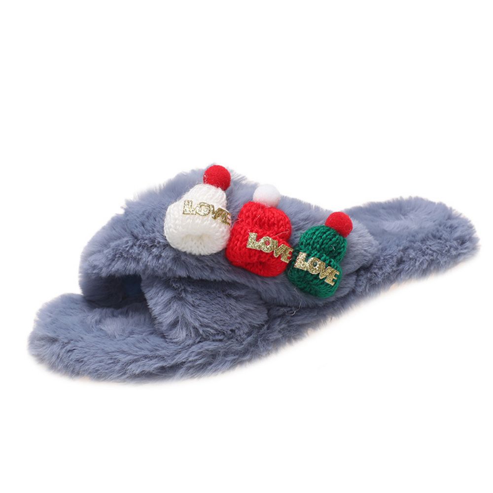 Christmas Slippers Christmas Hat Decor Criss Cross Fluffy Bedroom Slippers-Blongser