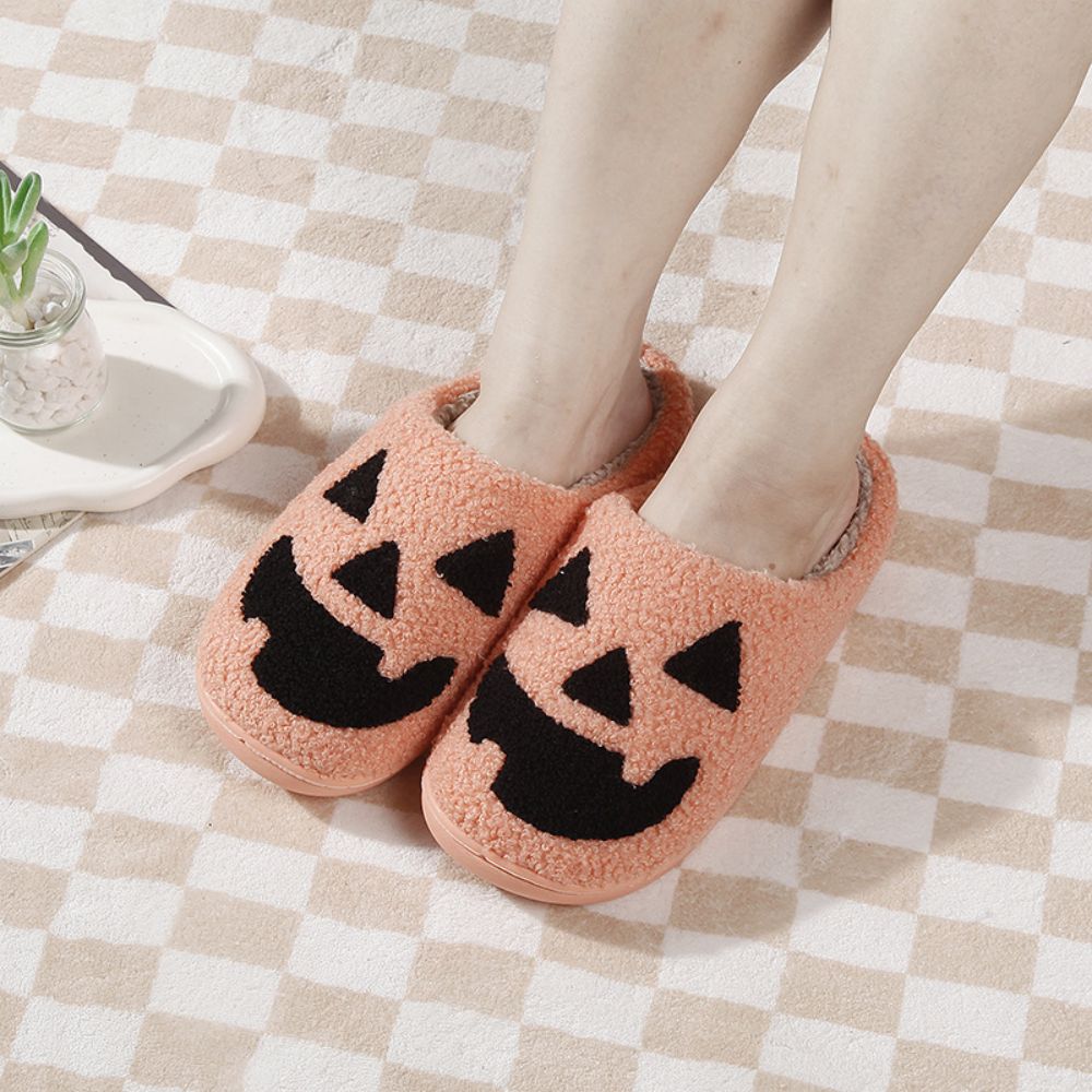 Halloween Slippers Halloween Pumpkin Shoes Comfortable Soft Home Cotton Slippers-Blongser