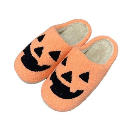 Halloween Slippers Halloween Yellow Pumpkin Shoes Comfortable Soft Home Cotton Slippers-Blongser
