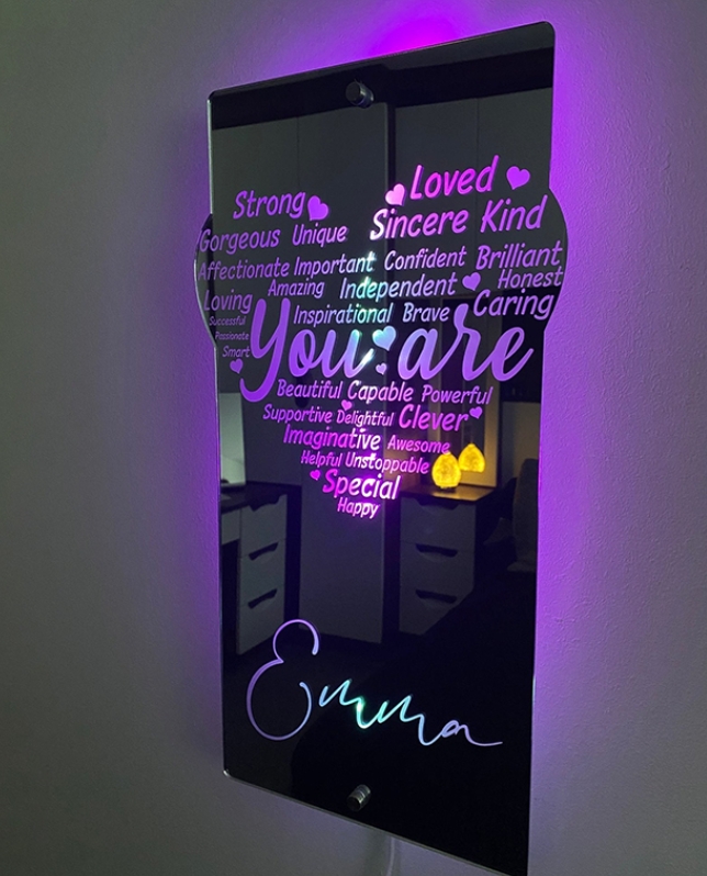 Custom Engraved Affirmation Heart Mirror Light-Blongser