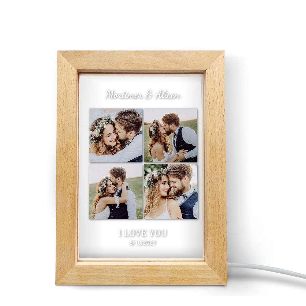 Anniversary Gifts Custom Engraved Name And Date Collage Photo Frame With Led Lights-Blongser