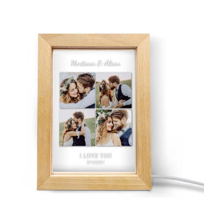 Anniversary Gifts Custom Engraved Name And Date Collage Photo Frame With Led Lights-Blongser