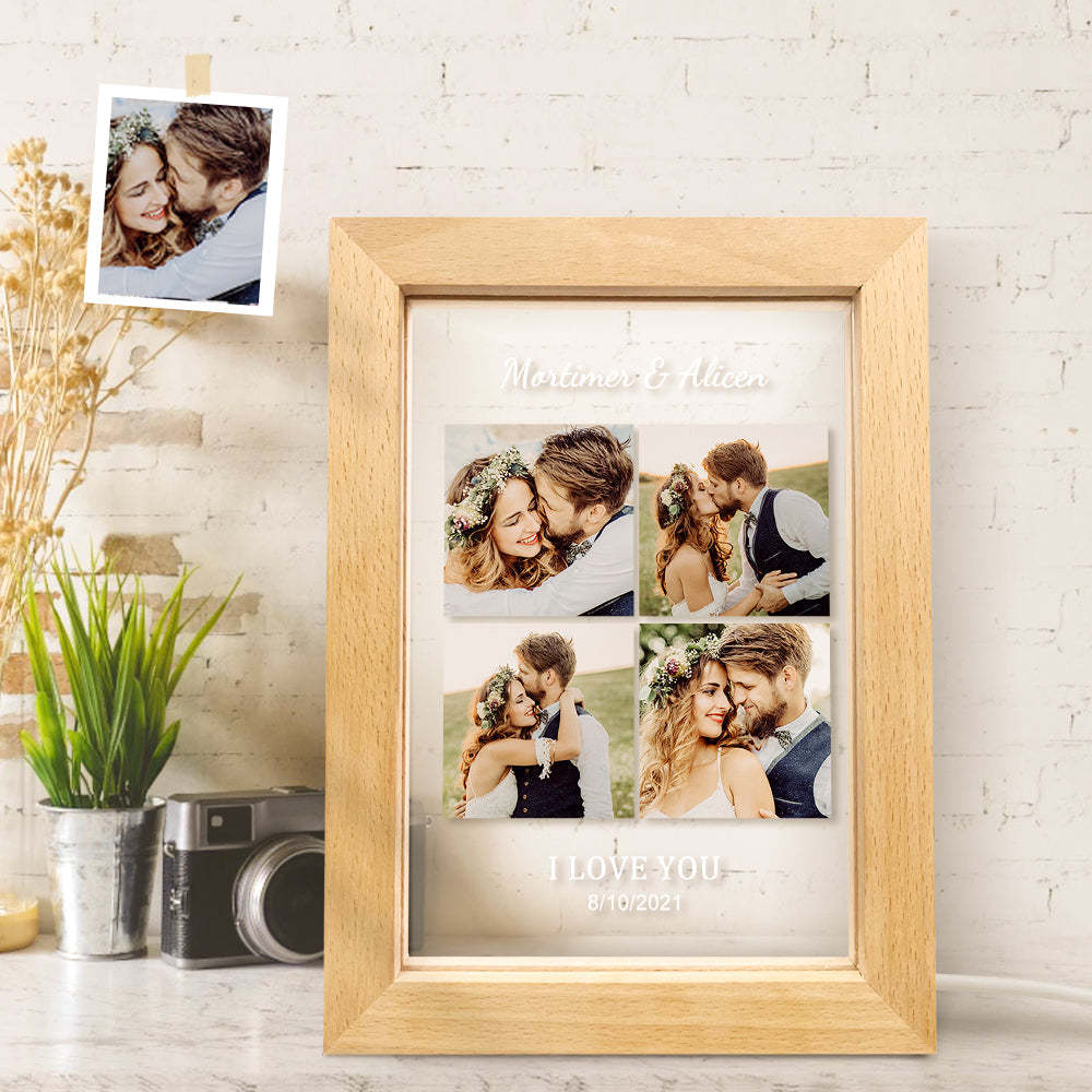 Anniversary Gifts Custom Engraved Name And Date Collage Photo Frame With Led Lights-Blongser