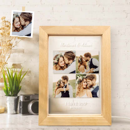 Anniversary Gifts Custom Engraved Name And Date Collage Photo Frame With Led Lights-Blongser