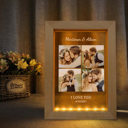 Anniversary Gifts Custom Engraved Name And Date Collage Photo Frame With Led Lights-Blongser