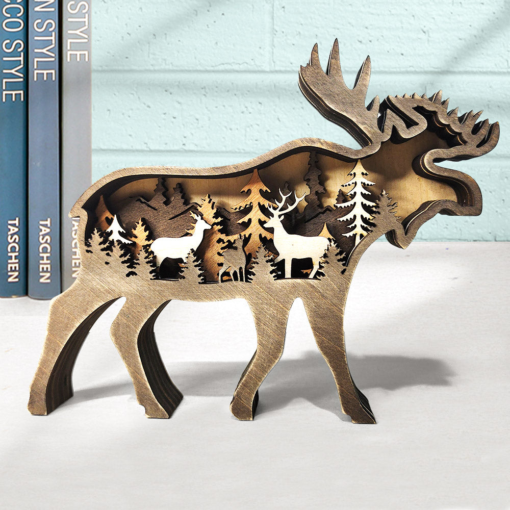 Custom Animal Wooden Statue Home Ornament Multi layer Woodland Bear Silhouette Decor for Shelf Table Wood Statue-Blongser