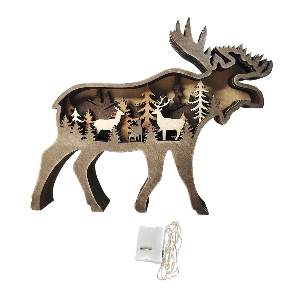 Custom Animal Wooden Statue Home Ornament Multi layer Woodland Bear Silhouette Decor for Shelf Table Wood Statue-Blongser