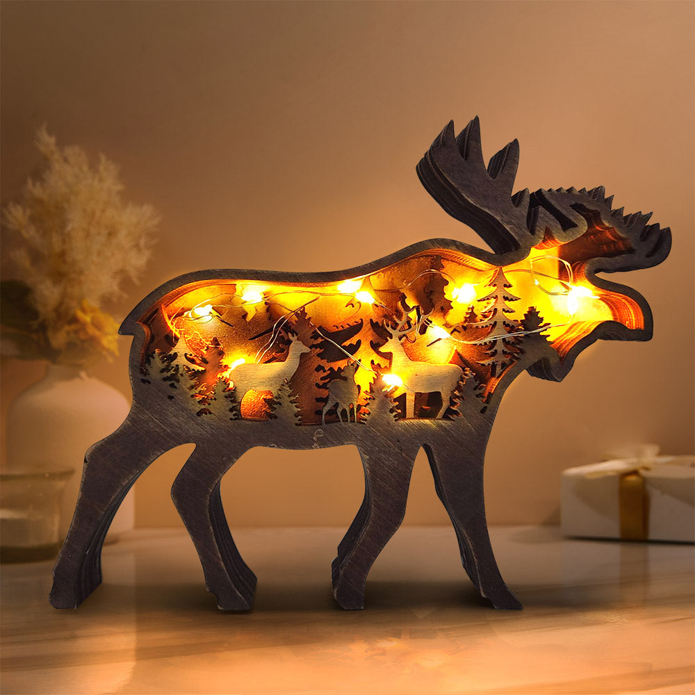 Custom Animal Wooden Statue Home Ornament Multi layer Woodland Bear Silhouette Decor for Shelf Table Wood Statue-Blongser