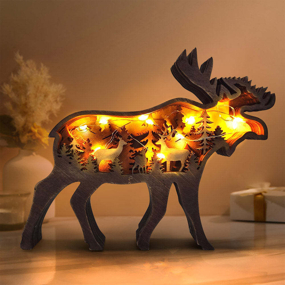 Custom Animal Wooden Statue Home Ornament Multi layer Woodland Bear Silhouette Decor for Shelf Table Wood Statue-Blongser