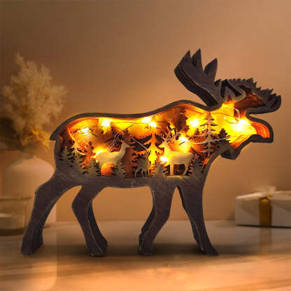 Custom Animal Wooden Statue Home Ornament Multi layer Woodland Bear Silhouette Decor for Shelf Table Wood Statue-Blongser