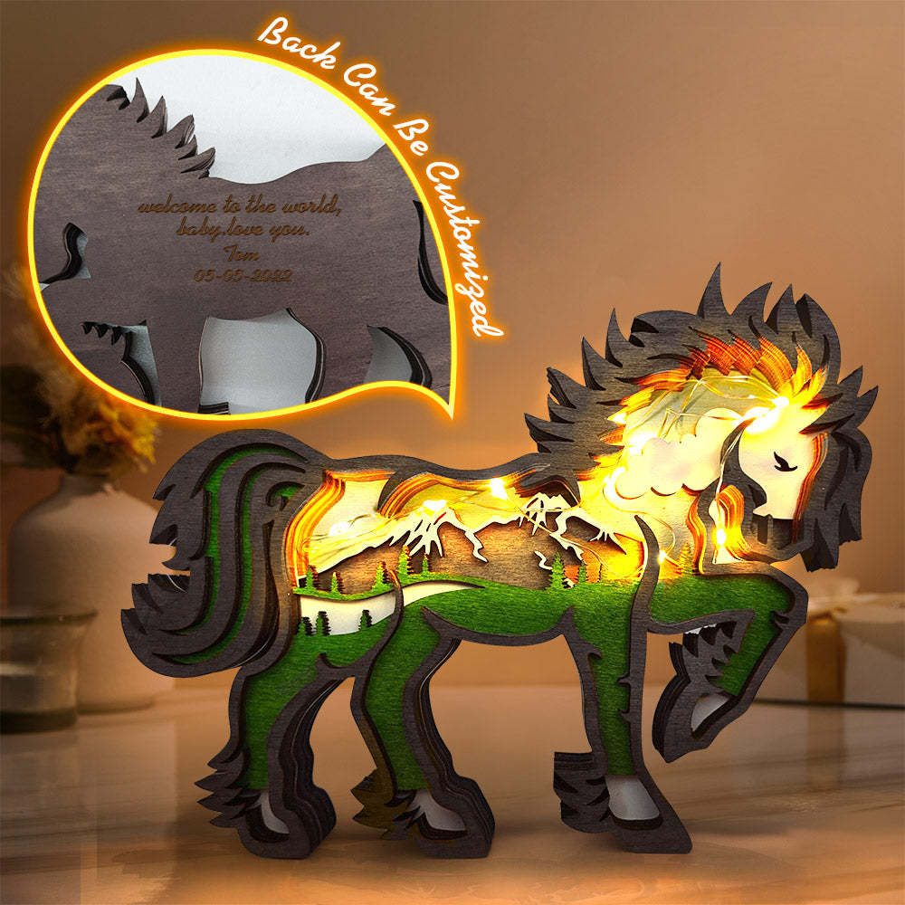 Custom Animal Wooden Statue Home Ornament Multi layer Woodland Bear Silhouette Decor for Shelf Table Wood Statue-Blongser