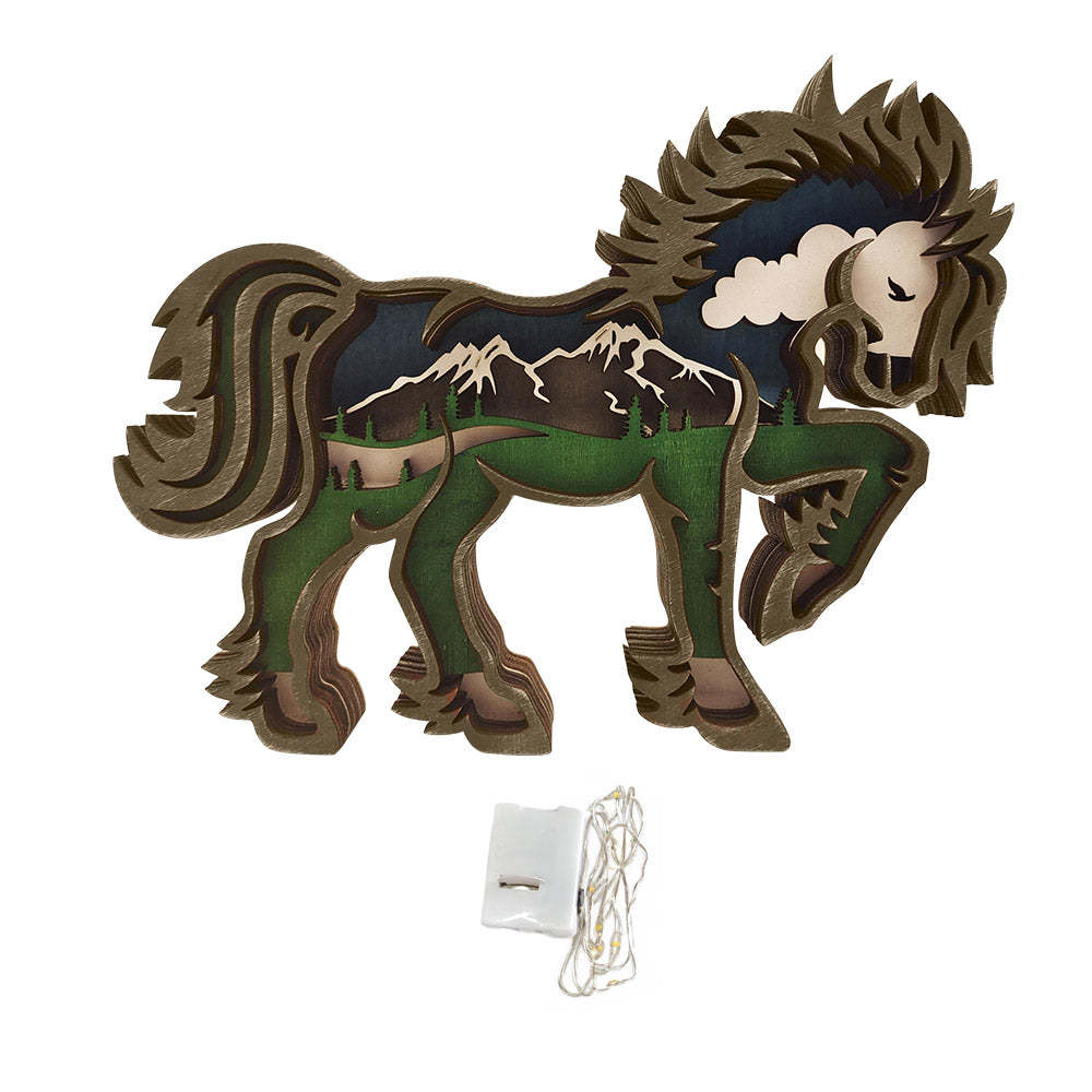 Custom Animal Wooden Statue Home Ornament Multi layer Woodland Bear Silhouette Decor for Shelf Table Wood Statue-Blongser