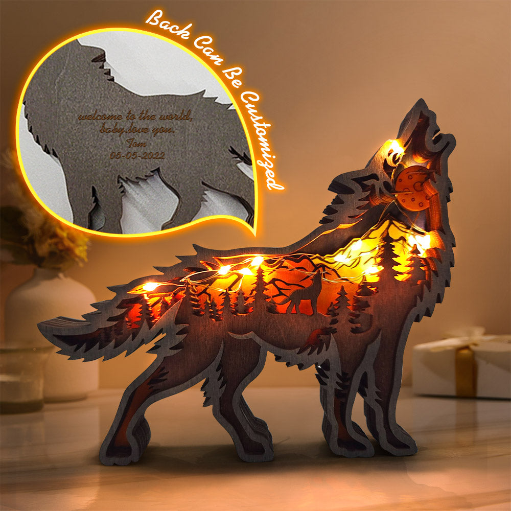 Custom Animal Wooden Statue Home Ornament Multi layer Woodland Bear Silhouette Decor for Shelf Table Wood Statue-Blongser
