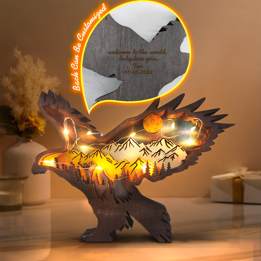 Custom Animal Wooden Statue Home Ornament Multi layer Woodland Bear Silhouette Decor for Shelf Table Wood Statue-Blongser