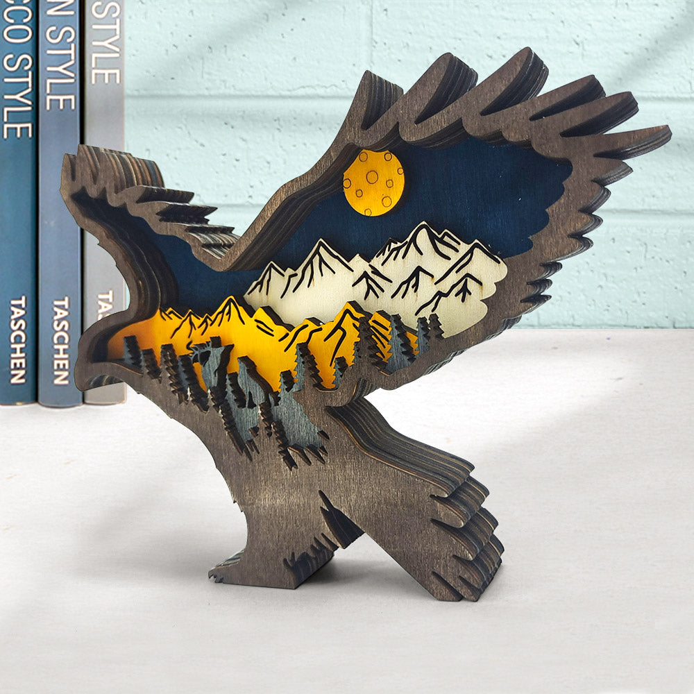 Custom Animal Wooden Statue Home Ornament Multi layer Woodland Bear Silhouette Decor for Shelf Table Wood Statue-Blongser