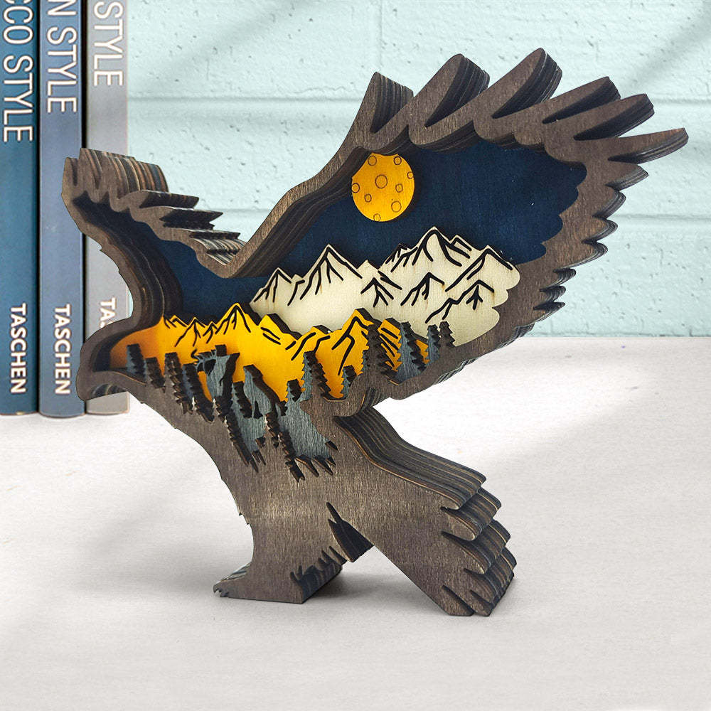 Custom Animal Wooden Statue Home Ornament Multi layer Woodland Bear Silhouette Decor for Shelf Table Wood Statue-Blongser
