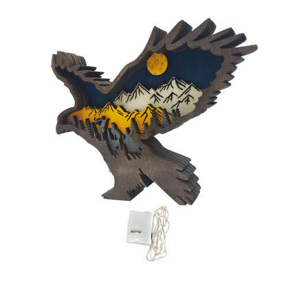 Custom Animal Wooden Statue Home Ornament Multi layer Woodland Bear Silhouette Decor for Shelf Table Wood Statue-Blongser
