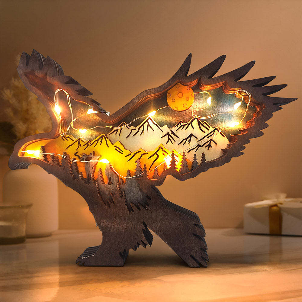 Custom Animal Wooden Statue Home Ornament Multi layer Woodland Bear Silhouette Decor for Shelf Table Wood Statue-Blongser