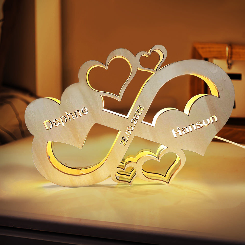 Custom Infinity Heart Lamp Personalized Engraved Name Wooden Night Light for Lover-Blongser